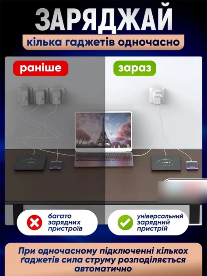 Заряджання кількох гаджетів одночасно через один адаптер