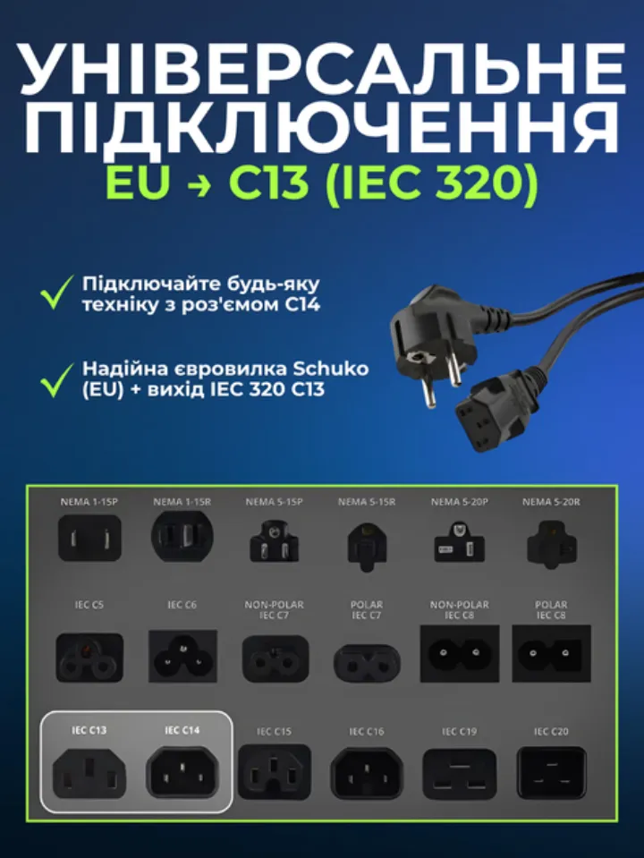 Універсальне підключення EU на C13 (IEC 320)