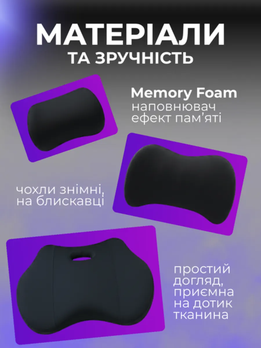 Наповнювач memory foam з ефектом пам'яті, знімні чохли на блискавці