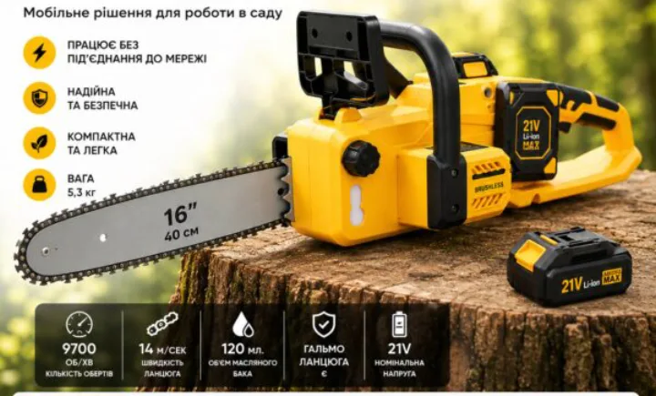 Акумуляторна ланцюгова пила 16″ RD00-209 (21V, шина 40 см)