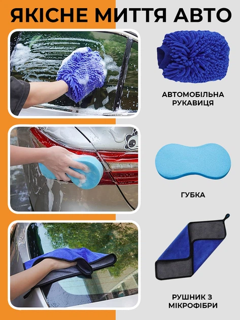 Миття авто рукавицею, губкою та рушником з мікрофібри