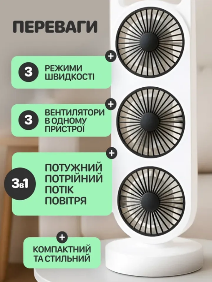3 вентилятори в одному пристрої — потрійний потік повітря