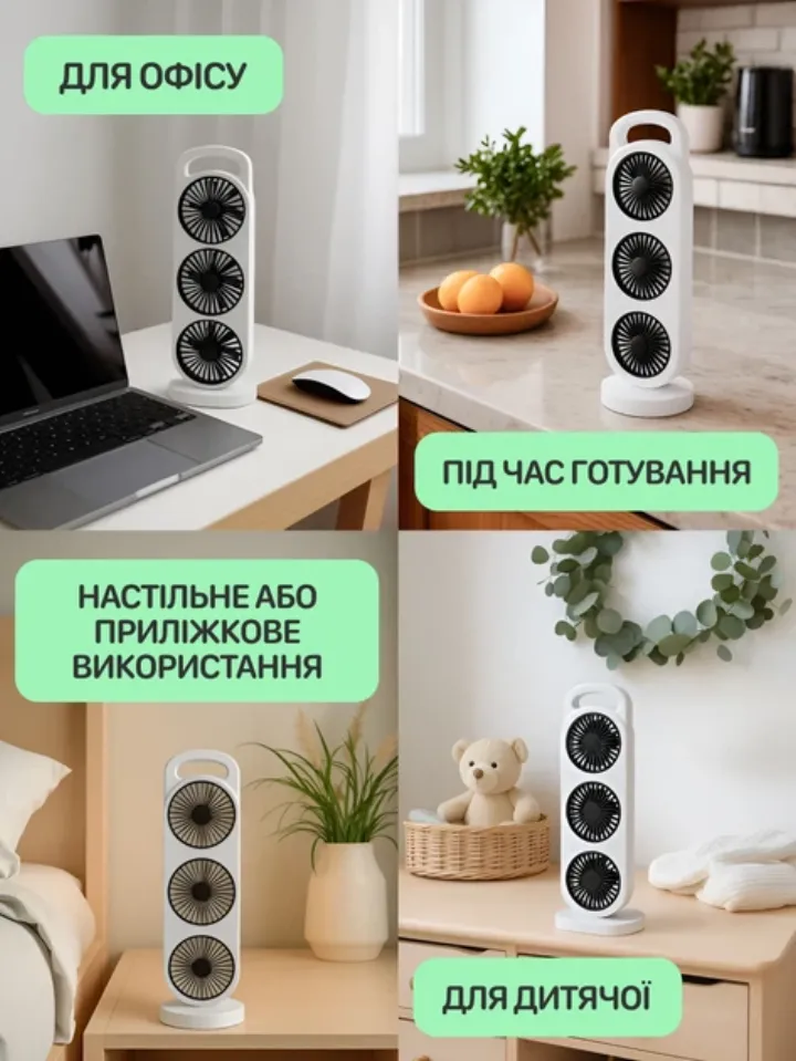 Настільний вентилятор для офісу, кухні, дитячої та приліжкового використання