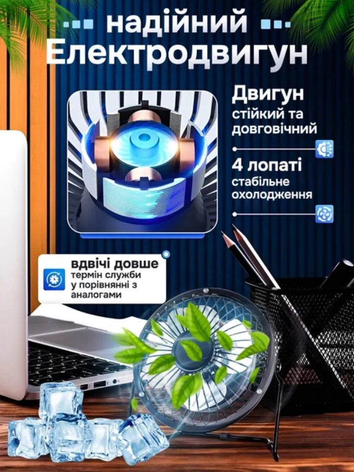 Надійний електродвигун з мідною обмоткою, 4 лопаті