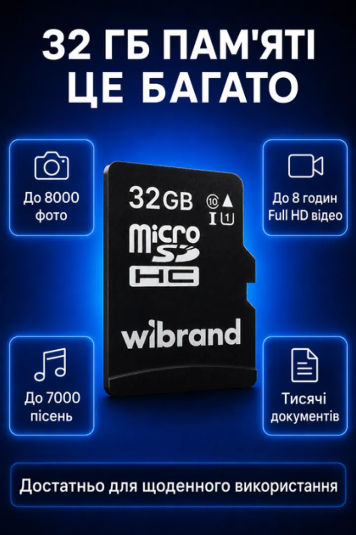 32 ГБ пам'яті: до 8000 фото, 8 годин Full HD відео, 7000 пісень