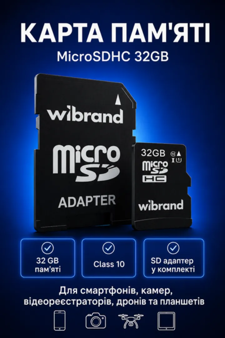 Карта памʼяті MicroSD Wibrand з адаптером