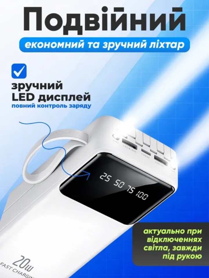 LED-дисплей з точним відсотком заряду та вбудований ліхтарик
