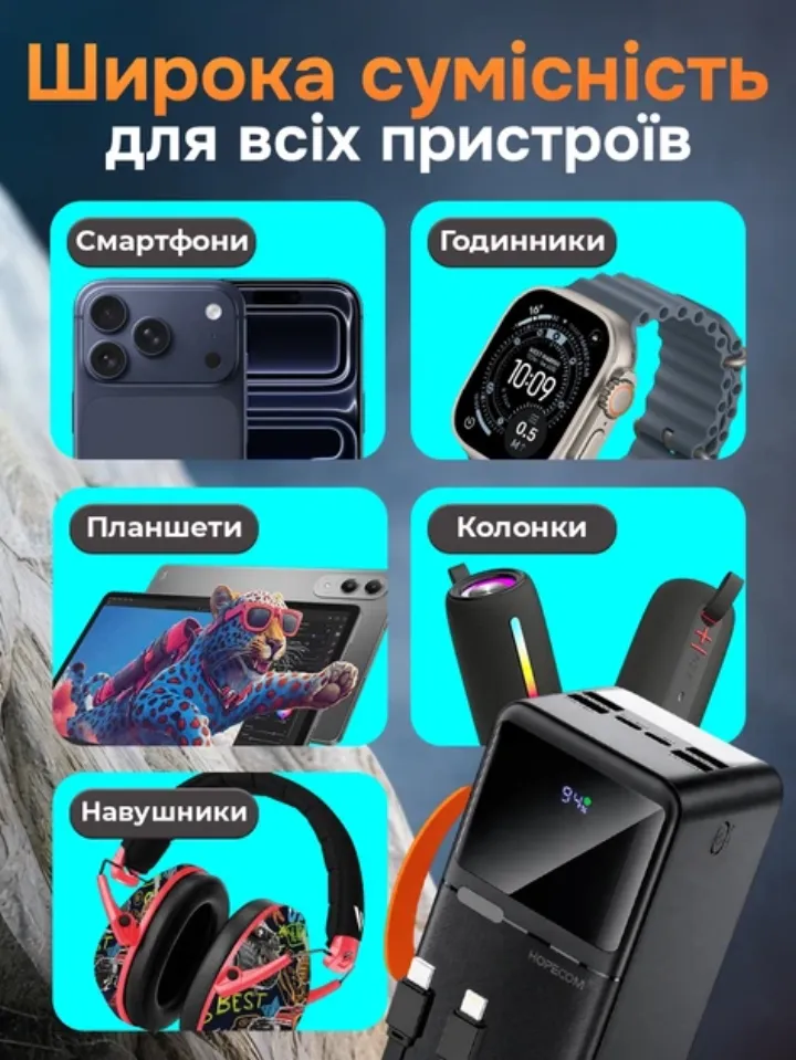 Широка сумісність: смартфони, планшети, годинники, колонки, навушники