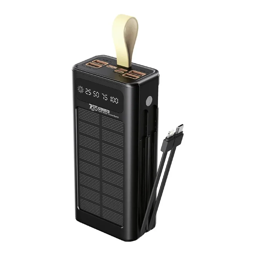 Павербанк 7GO GPW-09 30000 mAh із сонячною панеллю (22.5W, вбудовані кабелі, ліхтарик)