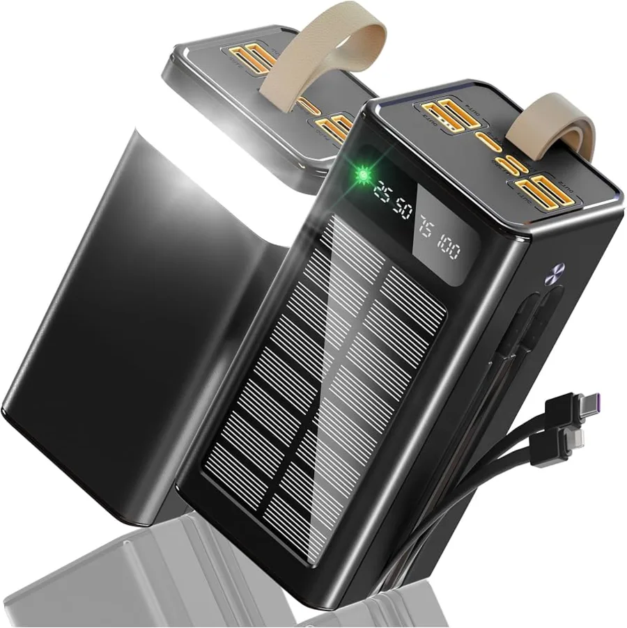 Павербанк 7GO: порти USB-A, сонячна панель, дисплей, ремінець і вбудовані кабелі