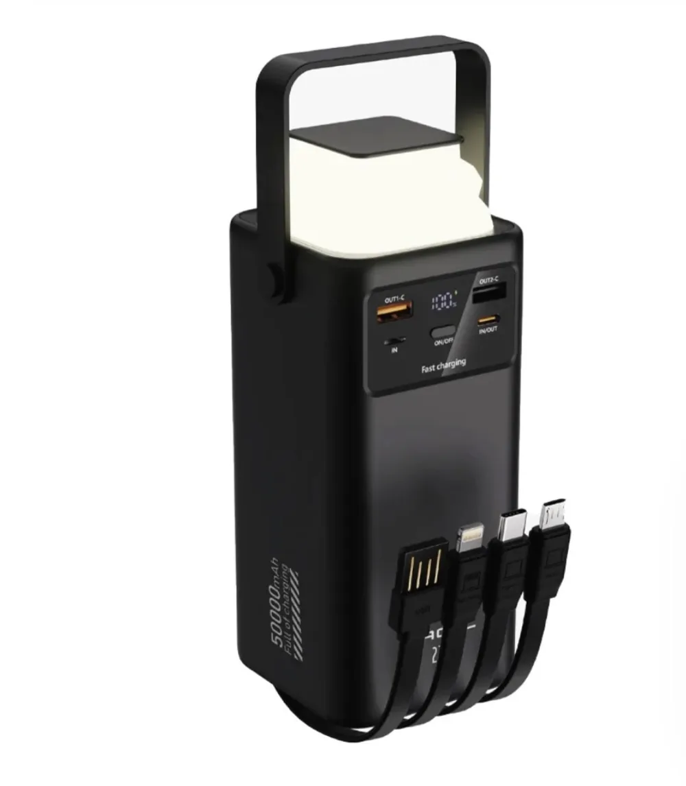 Павербанк з LED-лампою PW-113 50000 mAh (22.5W, 4 вбудовані кабелі, дисплей)