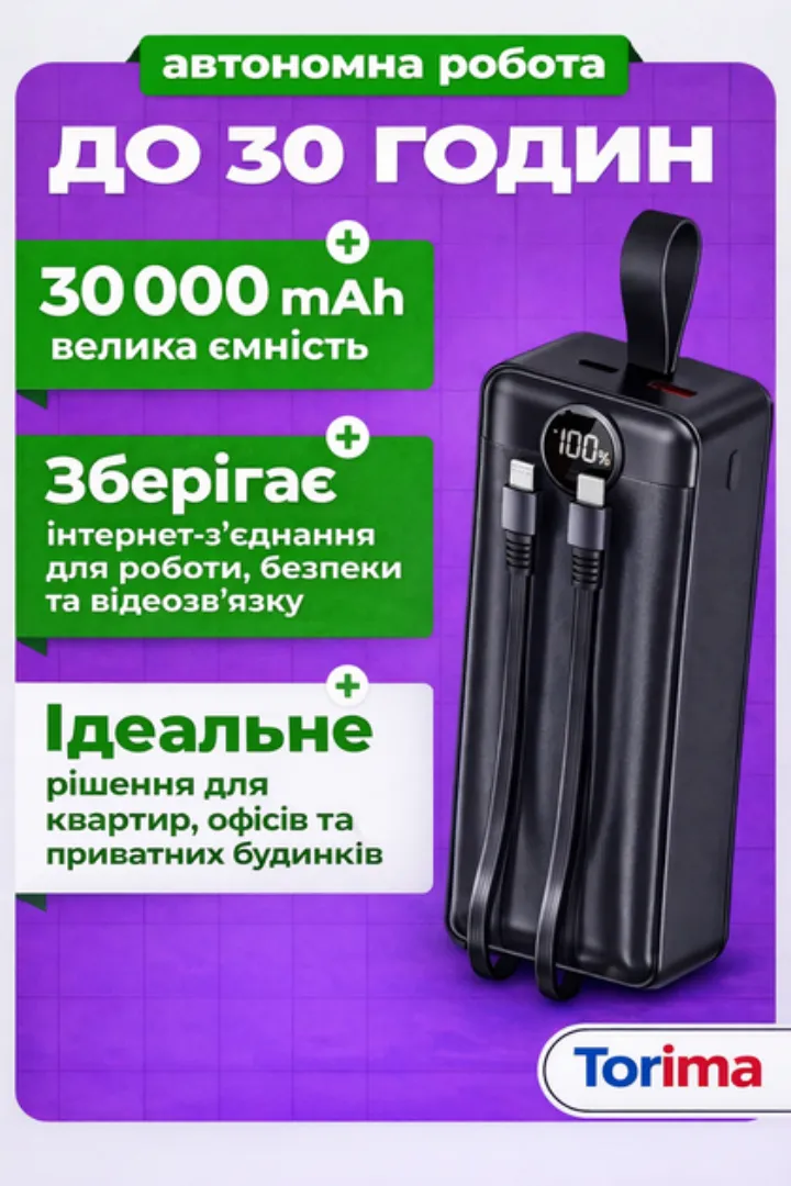 Автономна робота до 30 годин: ємність 30000 мА·год