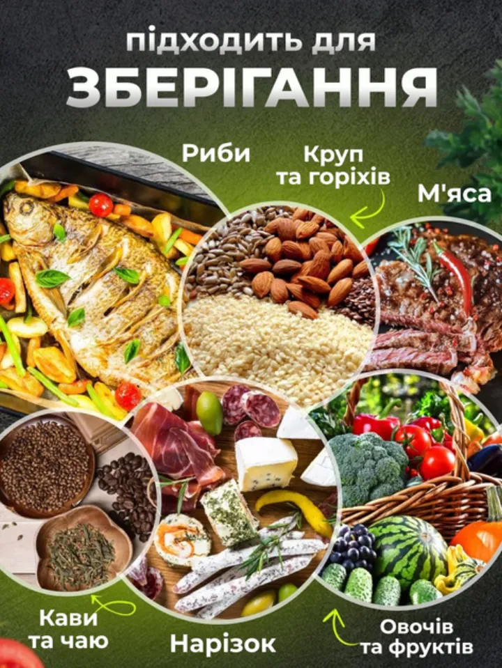 Підходить для зберігання риби, круп, м'яса, кави, нарізок, овочів