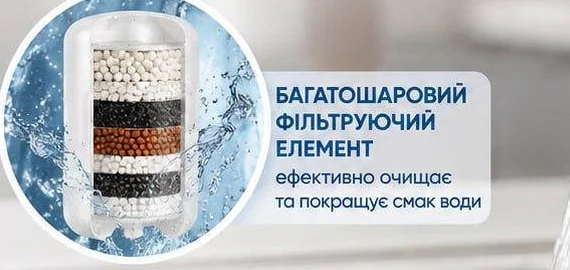Багатошаровий фільтруючий елемент: вугілля та мінеральні кульки